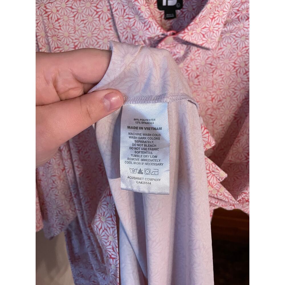 FootJoy Men's Golf Polo Shirt Pink All Over Print Daisy Performance Stretch sz L - Picture 7 of 9